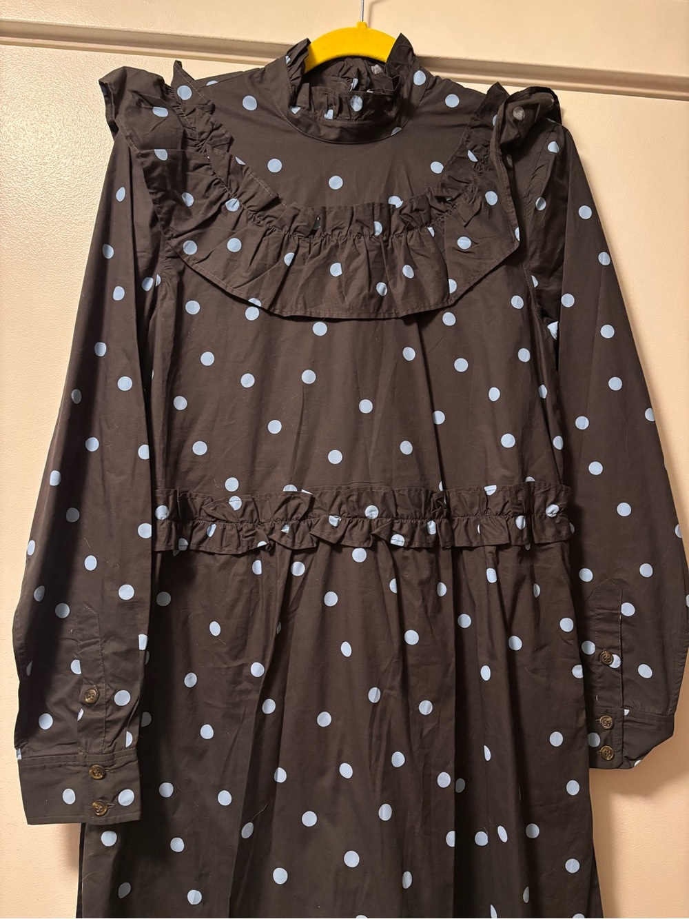 NWT Ganni Blue Polka Dot Cotton Poplins Ruffle Cottagecore Maxi Dress - Picture 4 of 10